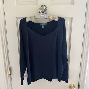 RALPH LAUREN BLACK V-NECK/JEWEL NECKLINE TOP-1X/EUC